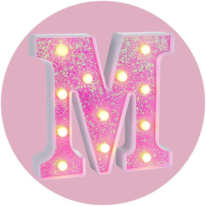 Foaky Pink Light up Letters，Pink Party Decorations,Girls Room Decor,Glitter Light Up Letters,Alphabet Letter Sign for Night Light Birthday Party Girls Gifts, Home Bar Decoration（M）