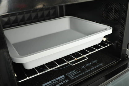 Sunsetbaby Silicone Baking Dish with Handles, Deep Rectangular Bakeware Cake Pan, Compatible with Fancy Panz, for Lasagna, Cake, Brownie or Family Dinner, 12.6 x 9.8 x 2.1 Inch (Grey)