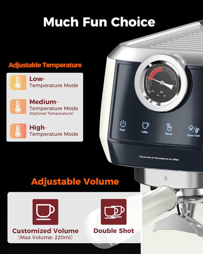 Tuni E2 58mm Espresso Machine 20Bar Espresso Maker, 𝐃𝐮𝐚𝐥 𝐁𝐨𝐢𝐥𝐞𝐫 Coffee Maker with 10mm Steam Milk Frother, Semi-automatic Coffee Machine with UKLA Pump for Espresso, Gift for Coffee Lover