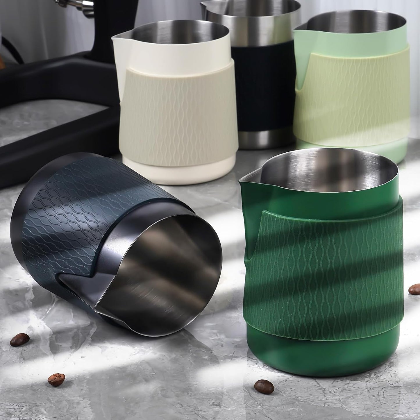 IKAPE Espresso Milk Pitcher, 15.04/450ml Milk Frothing Jug without Handle, Espresso Steaming Pitcher with Sharp Spout for Espresso Barista Tool(green)