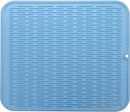 Silicone Dish Drying Mat for Multiple Usage,Easy clean,Eco-friendly,Heat-resistant Silicone Mat for Kitchen Counter or Sink,Refrigerator or Drawer Liner Light Blue XL 18 inches x 16 inches