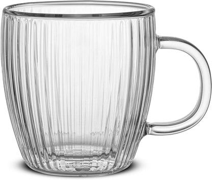 JoyJolt Fluted Glass Espresso Cups, 5.4oz Espresso Cup - Set of 2 Espresso Mugs