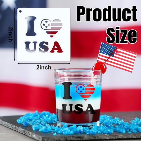 100 Pcs Stencils for Painting on Wood Reusable Stencil Crafts Drawing Templates Holiday Stencils Wall Paper Stencil Set for DIY Art Scrapbook Home Decor 2 x 2 Inch (Patriotic Style)