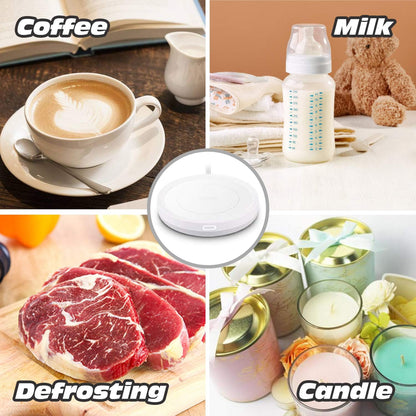 BESTINNKITS Smart Coffee Set Auto On/Off Gravity-Induction Mug Office Desk Use, Candle Wax Cup Warmer Heating Plate (Up to 131F/55C), 14oz (White Set)