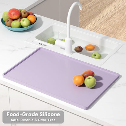 Rnivvi Silicone Coffee Mat, 16" x 24" Waterproof Raised Edge Coffee Bar Mats for Espresso Machine Station Accessories, Heat Resistant Dish Drying Pad for Kitchen Counter, Rubber Bar Decor Pad, Purple