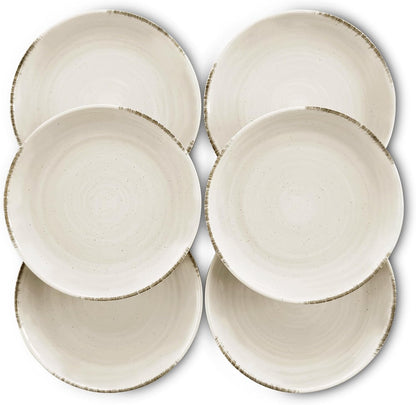 Mora Ceramic Helix Swirl Salad Plates Set of 6, 8in Spiral Porcelain Dish for Kitchen, Small Dinner, Lunch, Appetizer, Dessert, etc - Dishwasher, Microwave, Freezer, Oven Safe Dishware - Snowy White