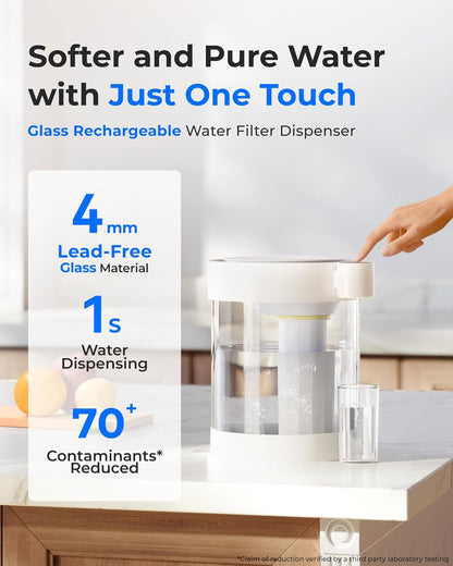 Waterdrop Glass Large 22-Cup Rechargeable Water Filter Dispenser, Reduce 70+ Contaminants, Instant Eco-Friendly Countertop Water Filter System, 5-Stage Soften Water Pitcher, with 1 Filter