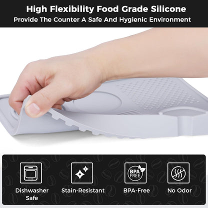 Food Grade Silicone Espresso Tamping Mat for Counter – Multi-Slot Coffee Tamper Mat for Barista Espresso Machine Accessories – Waterproof Neat Tamp Station Coffee Bar Mat for Countertop Gray