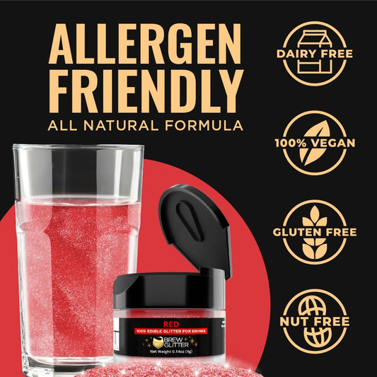 Brew Glitter Red Edible Drink Glitter 1x 4g Jar for Cocktails, Beer, & Beverages