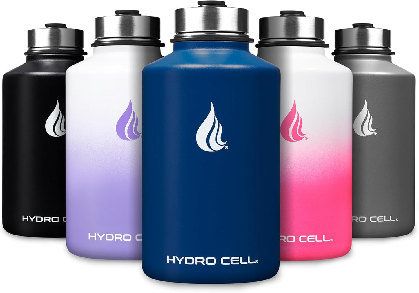 HYDRO CELL Stainless Steel Insulated Water Bottle with Straw - For Cold & Hot Drinks - Metal Vacuum Flask with Screw Cap and Modern Leakproof Sport Thermos for Adults (Navy 64oz)