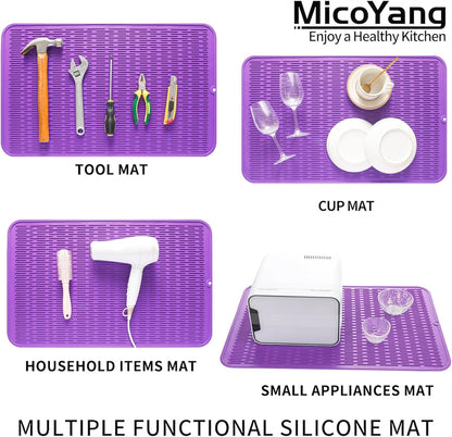 Silicone Dish Drying Mat for Multiple Usage,Easy clean,Eco-friendly,Heat-resistant Silicone Mat for Kitchen Counter or Sink,Refrigerator or Drawer Liner Purple 3XL 28 inches x 18 inches
