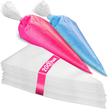 Set of 200 - Anti Burst Piping Bags 12 Inch - Prestee Tipless Icing Bags - Durable Frosting Piping Bag Tools - Pastry and Cookie Decorating Supplies