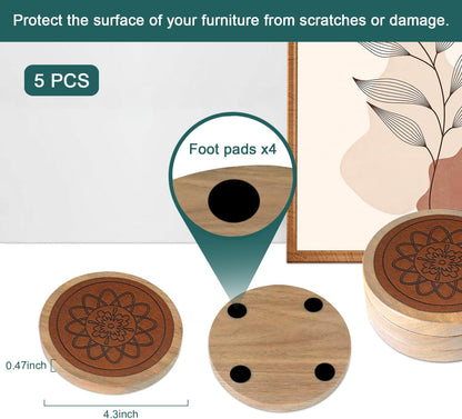 5 Pack Wood Coasters for Drinks, Minacun Absorbent Coaster Set, Drinks Coasters for Coffee Tabletop Protection, Non-Slip, Non-Stick, Suitable for Kinds of Cups Wooden Table Drink, 4.3 Inch Brown