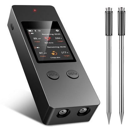 Smart Wireless Meat Thermometer, [2025 New ]，2 Upgraded Ultra-Thin Probe，No App＆Large HD Touch Screen，800FT Range，1000°F Heat Safe,IP67 Waterproof,Perfect for Kitchen, BBQ, Grill, Oven, Smoker
