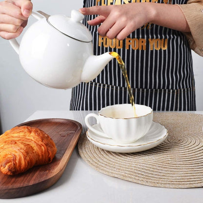 Sweejar Porcelain Teapot with Removable Stainless Steel Infuser,Microwave & Dishwasher Safe Tea Pots for Loose Tea,Tea Infuser Pots for Chrismas Women Gift (30oz Blue)