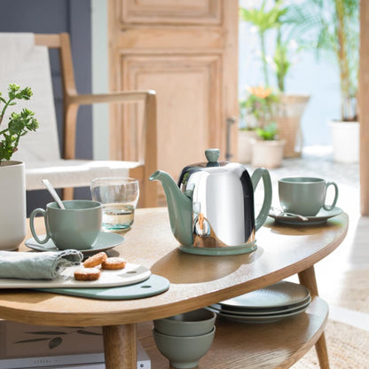 Salam Luxury French Tea Pot - Porcelain Teapot with Brushed Aluminum Cover, Ceramic Tea Kettle for Loose Tea, Removable Infuser, 4 Cup Capacity, 24oz - Pink