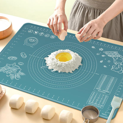 Silicone Pastry Mat 24" x 16" Extra Thick Non Stick Baking Mat with Measurements and Edge Heightening, Food Grade Silicone Rolling Mat for Pastry, Bread, Cookies, Pizza, Fondant, Pasta