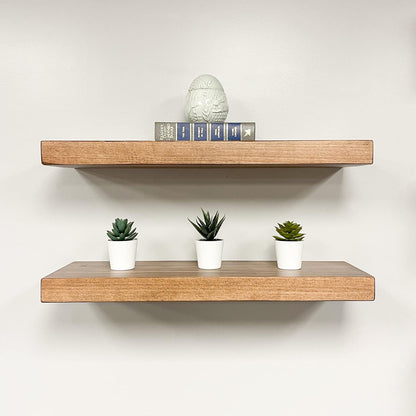 URBANDI, Rustic Floating Shelves, Set of 2, Hidden Bracket, Solid Wood, Heavy Duty, Wall Mounted Shelves, (Brown, 24Wx12D)