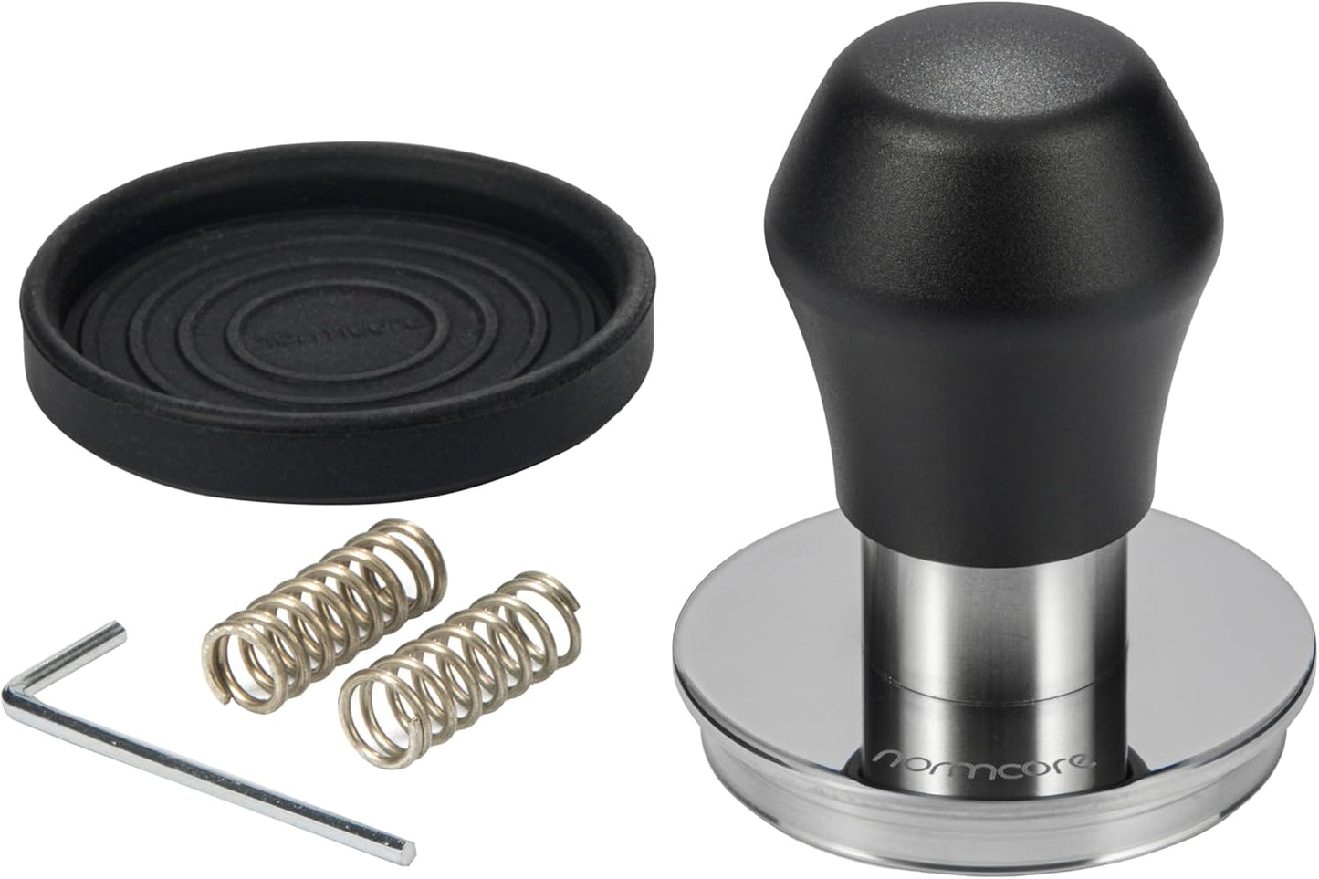 Normcore 58.5mm Coffee Tamper V4.1 Mini, Spring-Loaded with Click Feedback, Self-Leveling Stainless Steel Flat Baffle, Compatible with 58mm Espresso Machines Portafilter, Black