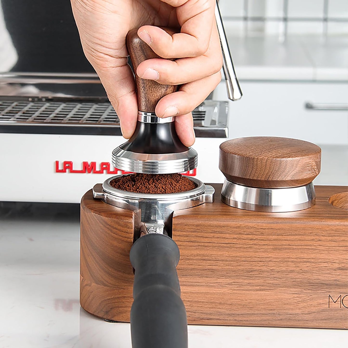 MOJAE 51mm Espresso Tamper with 304 Stainless Steel Flat, Coffee Tamper for 51mm Portafilters (Walnut)