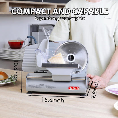 TOOGOOD 7.5" Electric Meat Slicer, Food Slicer Machine with Stainless Steel Blade, Adjustable Thickness for Home Use, Easy to Clean, Cuts Meat, Ham,Hard Cheese and Deli (Sliver)