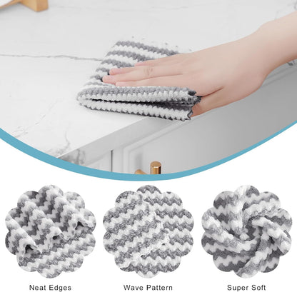 Homaxy 12 Pack Kitchen Dish Cloths, Ultra Soft and Absorbent Dish Towels, Reusable Fast Drying Microfiber Cleaning Cloth, Coral Velvet Wave Design No-lint, 10 x 10 inches, Grey