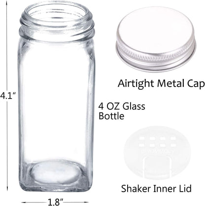 SWOMMOLY 66 Glass Spice Jars with 703 Spice Labels, Chalk Marker and Funnel Complete Set. 66 Square Glass Jars 4oz, Airtight Cap, Pour/sift Shaker Lid