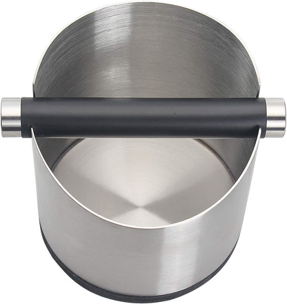 Espresso Knock Box, Stainless Steel Coffee Grounds Knock Box, With Removable Knock Bar and Non-Slip Rubber Base (Silver)