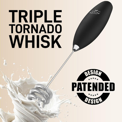Zulay Kitchen Patented Tornado Triple Whisk Milk Frother with 2 Duracell Batteries – Handheld Foam Maker for Coffee, Lattes, Matcha & Hot Chocolate – Rich, Creamy Froth in Seconds