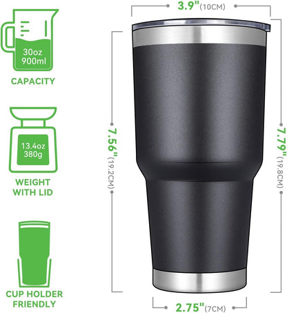 DOMICARE 30oz Tumbler Bulk with Lid and Straw, Double Wall Travel Coffee Mug, Insulated Vacuum Stainless Steel Tumblers, Powder Coated Tumbler Cup (Black, 8)