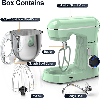 Stand Mixer, 6.5QT 10-Speed Tilt-Head Electric Stand Mixer, 3-In-1 Kitchen Mixer with Bowl, Dough Hook, Whisk and Beater, Food Mixer for Baking, Cake and Most Home Cooks, Light Green