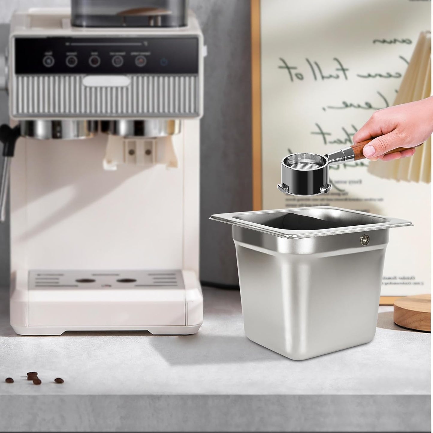Stainless Steel Coffee Knock Box, Square Espresso Knock Box, Large Capacity Coffee Accessories, Easy to Clean Espresso Accessories for Home, Kitchen, Cafe, and More