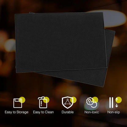 Tioncy 6 Pcs Bar Mat for Countertop 12 x 6 Inch,12 x 4 Inch Non Slip Rubber Mat Service Spill Cocktail Bartending Coffee Bar Mats for Hot Dishes Restaurants Barbershop Clippers Hot Pads, Black