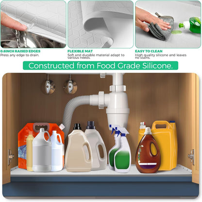 TRZZ Silicone Waterproof Under Sink Mat 31" x 22", Drip Tray and Cabinet Liner for Kitchen and Bathroom, Prevents Water Damage and Organizes Cabinets (Light Grey)