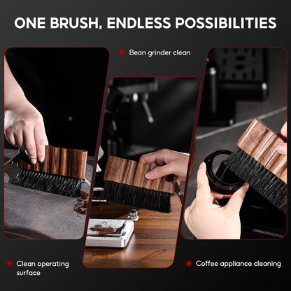 Bincoo Coffee Brush with Cleaning Cloth - Wooden Handle Cleaning Brush for Grinders, Espresso Machines & Countertops, Reusable Barista Tool with Hanging Hook for Coffee Grounds Removal