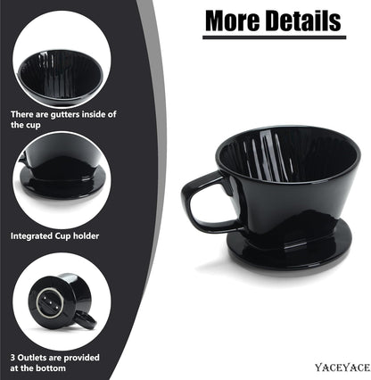 Ceramic Pour Over, Black Ceramic Pour Over Coffee Dripper, 3 Holes, Single Small Coffee Dripper for Office, Home, Travel, Camping