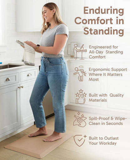 Ophanie Kitchen Mats for Floor, 3/4 inch Thick, 20x32 Anti Fatigue Cushioned Mat, Kitchen Rugs, Waterproof, Comfort Ergonomic Standing Mat for Office, Home, Sink, Beige Non-Slip Ridged Bottom