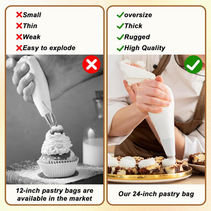 24 Inch Extra Large Piping Bags Disposable 100 Pack Clear Thickened Pastry Bags Icing Bags Frosting Piping Bags Cake Decorating Bags for Dessert, Pastry, Cookies, Cupcake Decorating