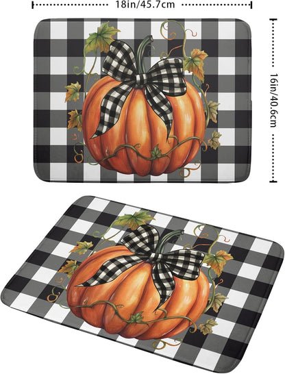Autumn Pumpkin Drying Mats for Kitchen Counter 16×18 Inch Maple Leaves Dish Drying Rack Washable Absorbent Fall Drying Mat Thanksgiving Harvest Kitchen Accessories Mat Drainer Pad for Coffee Bar
