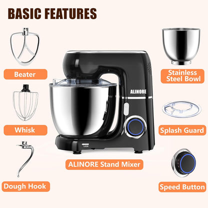 Stand Mixer, 6.5QT 660W 10-Speed Tilt-Head Electric Kitchen Stand Mixer, Food Mixer with Dishwasher-Safe Dough Hook, Egg Whisk, Flat Beater for Baking, Cake and Most Home Cooks (Black)