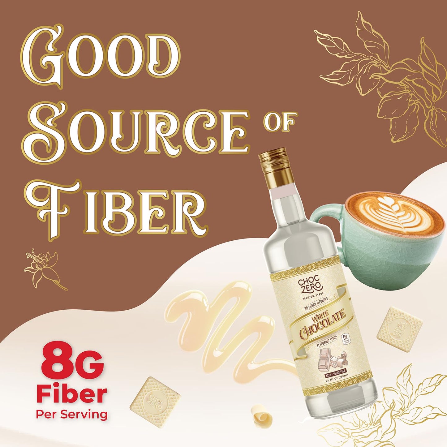 ChocZero Sugar Free White Chocolate Syrup for Coffee - Latte Flavoring Syrups - Keto Friendly, Zero Sugar, 25.4 Ounces (Pack of 1)