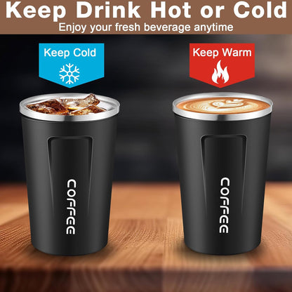 6 Pack Travel Coffee Mugs 12oz Double Wall Insulated Coffee Cups Bulk with Lid Vacuum Stainless Steel Leak Proof Reusable Portable Tumblers for Cold and Hot Drinks(Black, White, Pink)