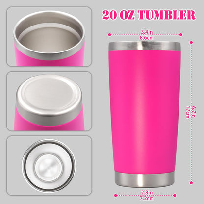 20 oz Tumbler with lid Double Wall Vacuum Insulated Tumblers Stainless Steel Coffee Mug Travel Coffee Tumbler Powder Coated Tumbler Cup Keep Hot&Cold - (Hot Pink 6 Pack)