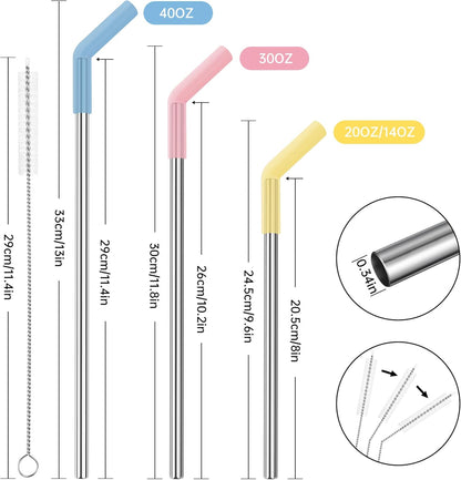 Tomorotec 6-Pack Reusable Stainless-Steel Straws with Silicone Tips, 3 Sizes Compatible with Stanley Tumblers 40OZ 30OZ 20OZ 14OZ, Dishwasher Safe, Includes 2 Cleaning Brushes (Candy Land)