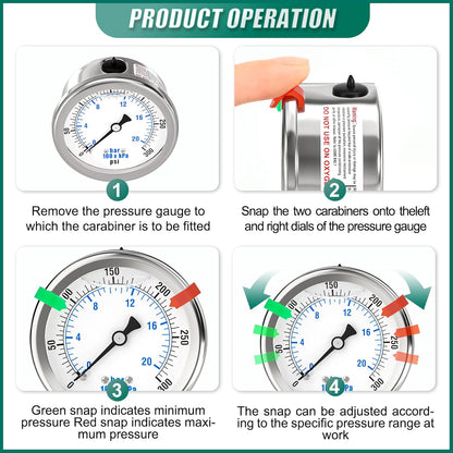 0-300PSI Stainless Steel Liquid Filled Pressure Gauge, 2.5" Dial Size, 1/4" NPT 316 Stainless Steel Joint, Back Mount, for Tube, Water Pump, Gas, Liquid (with Range Mark Pointer)