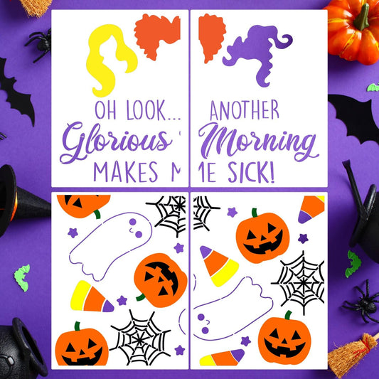 Halloween Stencils for Door Mats Large Halloween Doormat Stencils Reusable Ghost Pumpkin Sanderson Sisters Draw Templates for Wood Doormat Fabrics DIY Crafts Decor