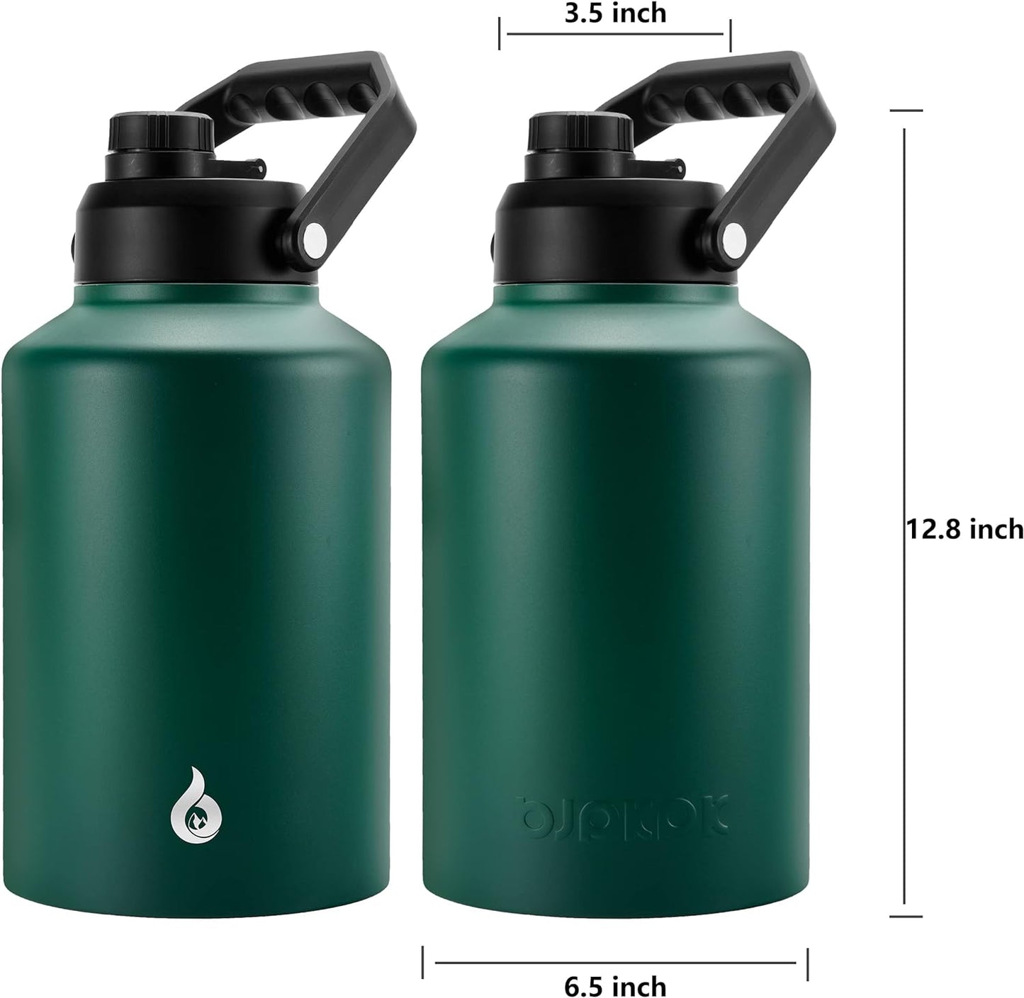 BJPKPK One Gallon(128 oz) Insulated Water Bottle, Dishwasher Safe Stainless Steel Thermos, BPA Free Jug with Ergonomic Handle & Anti-slip Bottom, Large Water Bottle, Army Green
