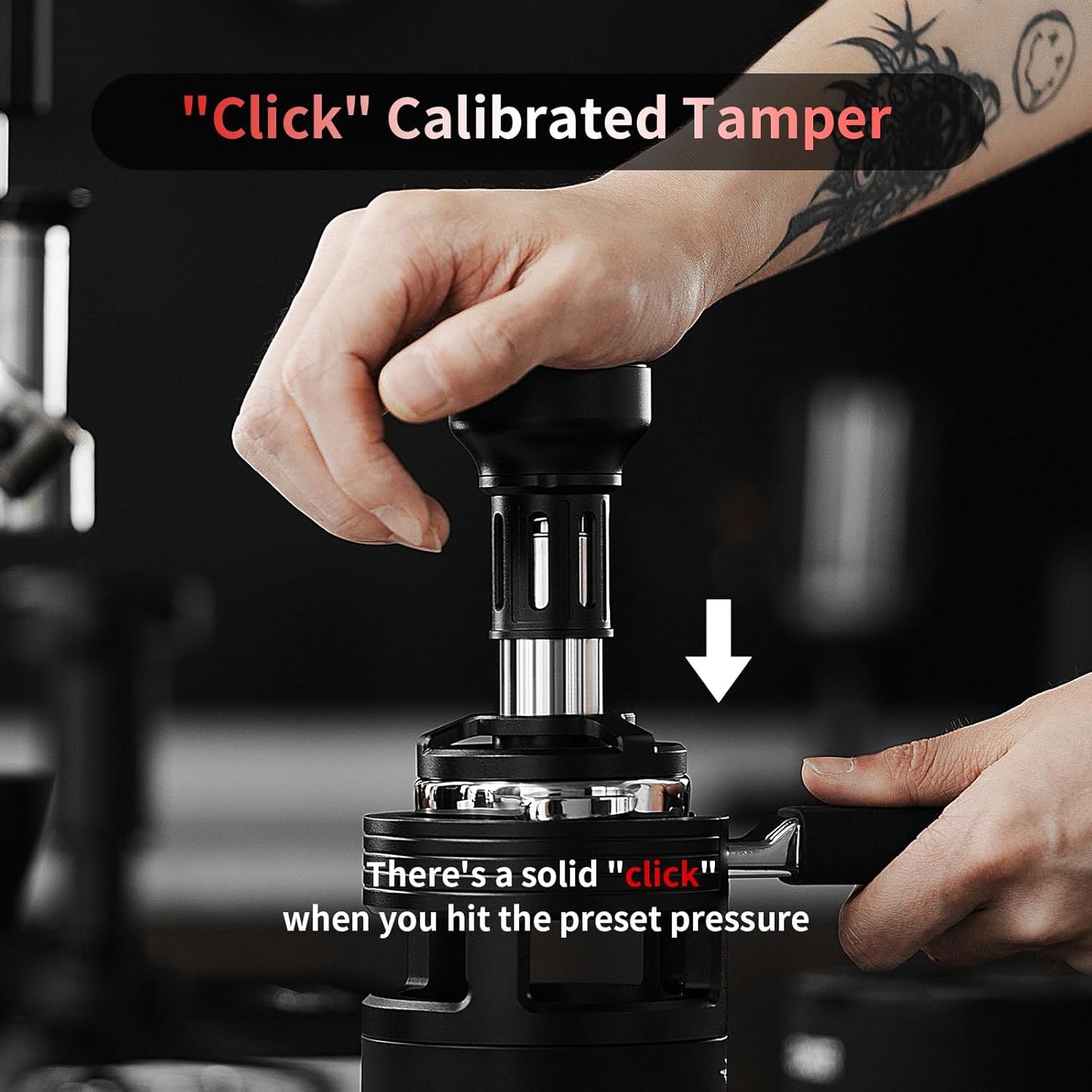 MHW-3BOMBER 58mm Espresso Tamper, Coffee Tamper with Sound Feedback for Barista, Impact Tamper Tool Espresso Espresso Hand Tamper with 4 Spring Loaded Fits 58mm Portafilter, YU Series, T5862-OS