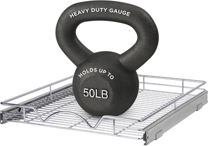 HOLDN’ STORAGE Pull Out Cabinet Organizer, Heavy Duty Caddy w/Lifetime Limited Warranty -14”W x 21”D - Requires At Least 15-1/4” Cabinet Opening, Steel Metal Cabinet Drawers Slide Out, Chrome