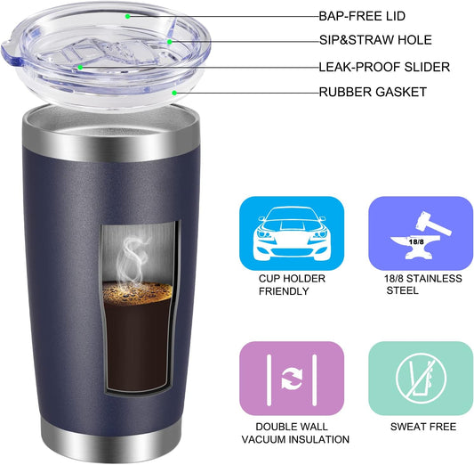 VEGOND 20oz Tumbler with Lid and Straw Stainless Steel Tumbler Cup Bulk Vacuum Insulated Double Wall Travel Coffee Mug Powder Coated Coffee Cup(Navy Blue 6 Pack